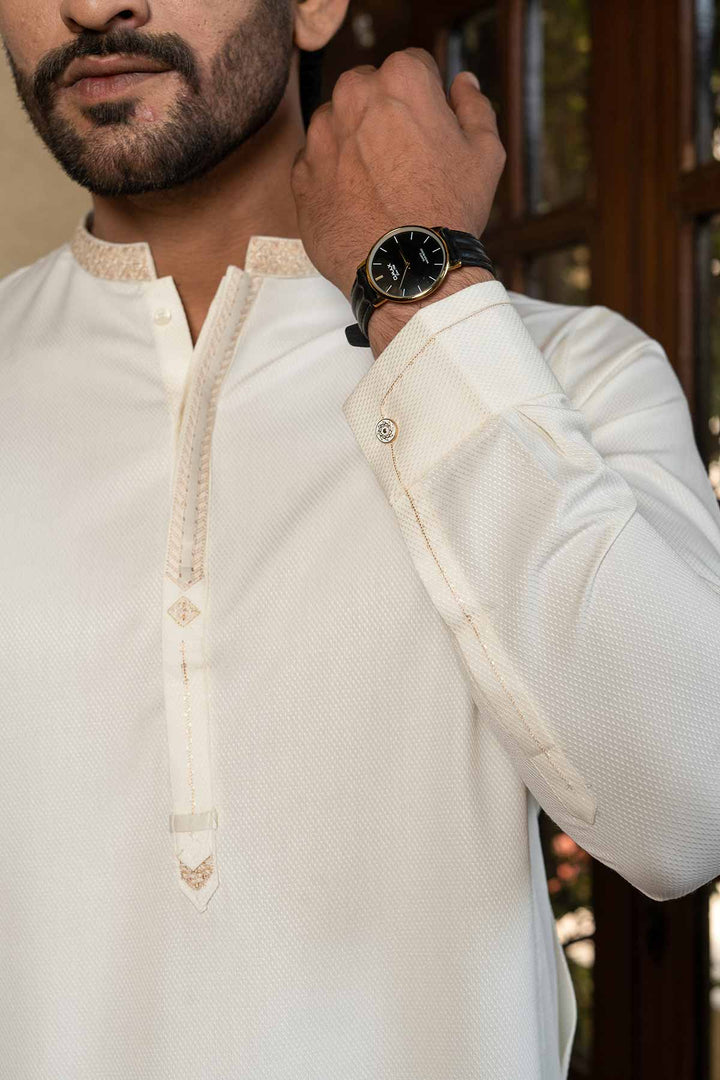 Patterned Cream Shalwar Kameez