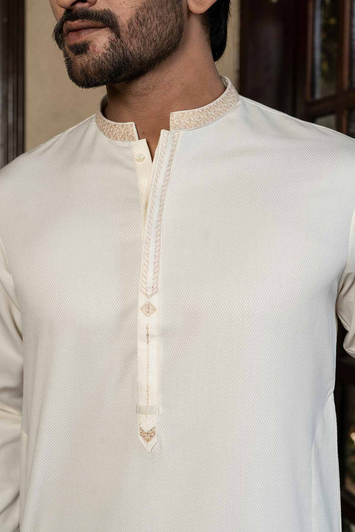 Patterned Cream Shalwar Kameez