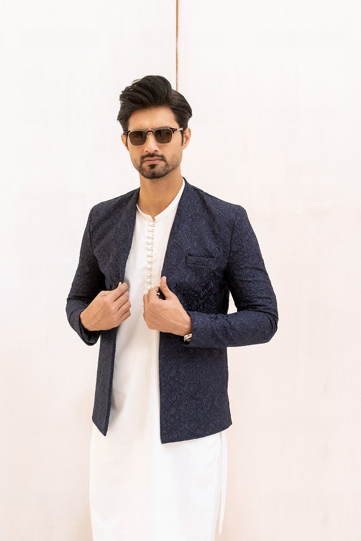 Dark Blue Embroidered Prince Coat