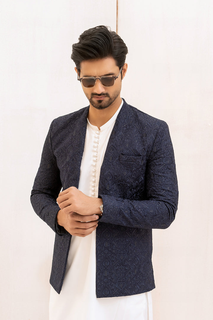Dark Blue Embroidered Prince Coat